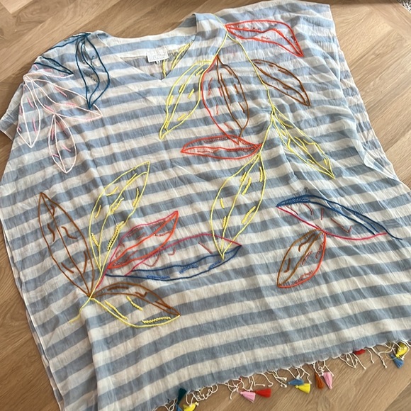 Anthropologie Fringed Embroidered Caftan Coverup - Picture 3 of 9